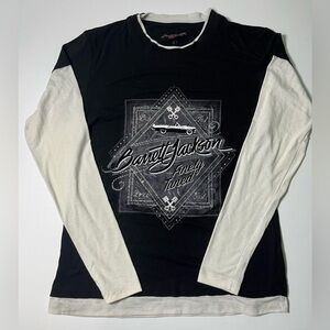 Barrett Jackson Long Sleeve Tee Baseball Style Black and White Glitter